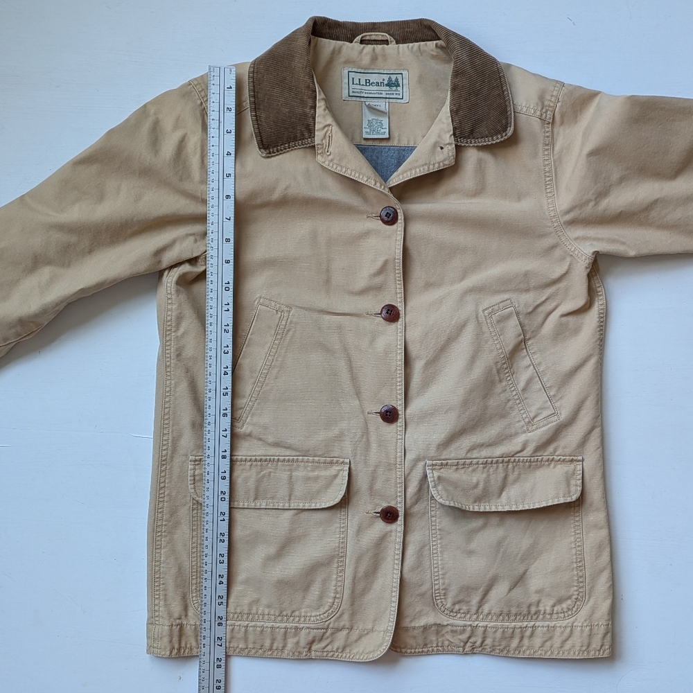 L.L. Bean Women's Tan Chore Coat Jacket with Brown Accents 100% Cotton Size M - Picture 7 of 12